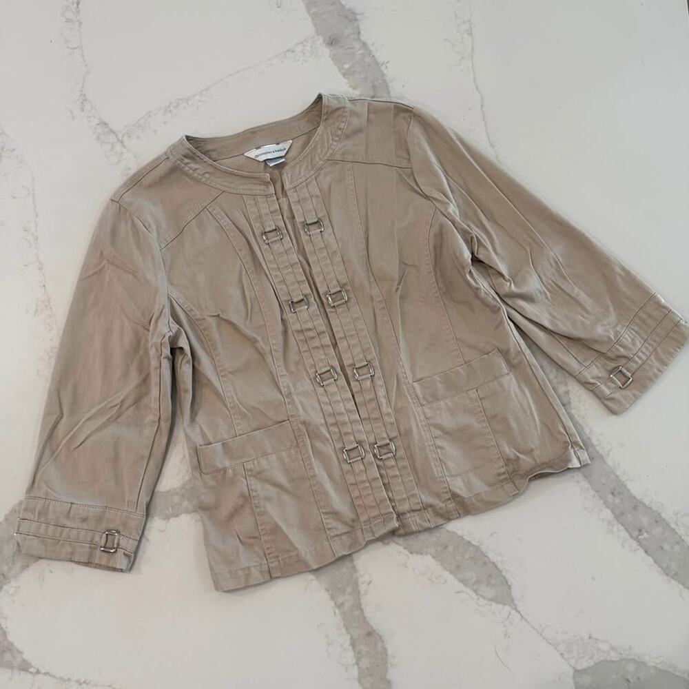 Christopher & Banks Khaki OpenFront Jacket Womens Small Buckle Detail Front/Cuff